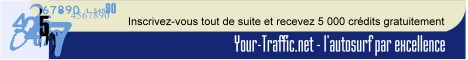 Your-Traffic.net vous propose de générer facilement des milliers de visites sur votre site. Et ce, que vous soyez un webmaster averti ou non. Augmenter vos visites est simple grace à notre système d'autosurf.